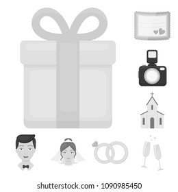 Wedding and Attributes monochrome icons in set collection for design.Newlyweds and Accessories vector symbol stock web illustration.