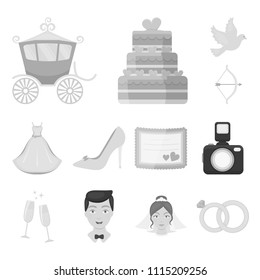Wedding and Attributes monochrome icons in set collection for design.Newlyweds and Accessories vector symbol stock web illustration.