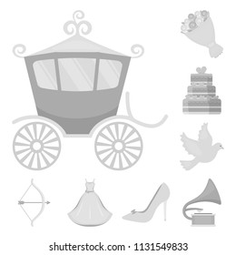 Wedding and Attributes monochrome icons in set collection for design.Newlyweds and Accessories vector symbol stock web illustration.