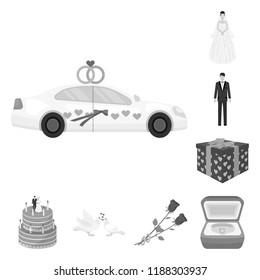 Wedding and Attributes monochrome icons in set collection for design.Newlyweds and Accessories vector symbol stock web illustration.