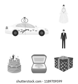 Wedding and Attributes monochrome icons in set collection for design.Newlyweds and Accessories vector symbol stock web illustration.