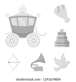 Wedding and Attributes monochrome icons in set collection for design.Newlyweds and Accessories vector symbol stock web illustration.