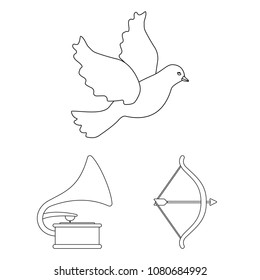 Wedding and Attributes outline icons in set collection for design.Newlyweds and Accessories vector symbol stock web illustration.