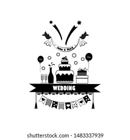 Wedding attributes set. Concept of  greeting card, invitation, festive poster. Vector design. Wedding and safe the date theme.
