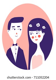 Wedding avatar cartoon people template cards for valentine's day 