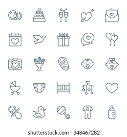 Wedding and baby vector icons set