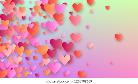 Wedding Background. Card Template. Heart Confetti Pattern. Many Random Falling Purple Hearts on Hologram Backdrop. Vector Wedding Background.