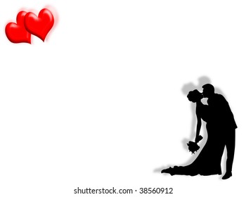 Wedding background with couple kissing and hearts