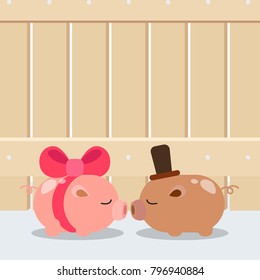 Wedding background design. A couple of pig. 