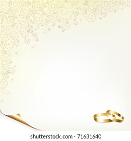 Wedding Background With Gold Rings, Vector Illustration