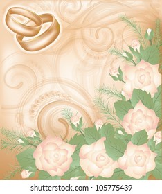 Wedding background with golden rings, vector illustration
