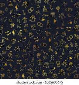 Wedding Background with hand draw doodle elements. Vector Illustration