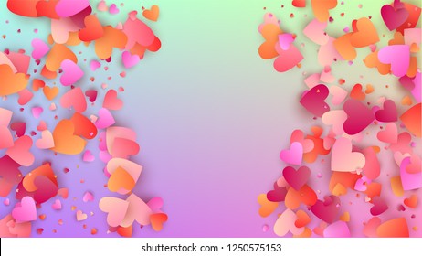 Wedding Background. Heart Confetti Pattern. Card Template. Many Random Falling Beautifull Hearts on Hologram Backdrop. Vector Wedding Background.