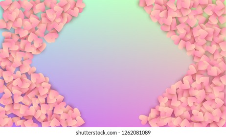 Wedding Background. Heart Confetti Pattern. Many Random Falling Red Hearts on Hologram Backdrop. Flyer Template. Vector Wedding Background.