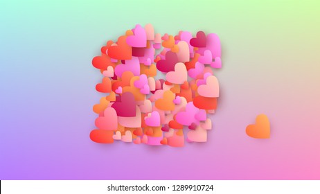 Wedding Background. Heart Confetti Pattern. Many Random Falling Purple Hearts on Hologram Backdrop. Poster Template. Vector Wedding Background.