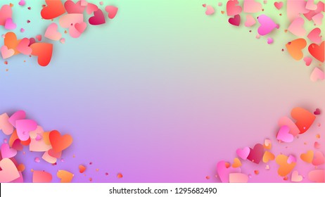 Wedding Background. Heart Confetti Pattern. Many Random Falling Beautifull Hearts on Hologram Backdrop. Invitation Template. Vector Wedding Background.