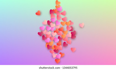 Wedding Background. Heart Confetti Pattern. Invitation Template. Many Random Falling Beautifull Hearts on Hologram Backdrop. Vector Wedding Background.