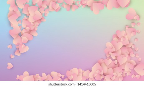 Wedding Background. Heart Confetti Pattern. Card Template. Many Random Falling Red Hearts on Hologram Backdrop. Vector Wedding Background.