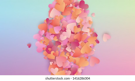 Wedding Background. Heart Confetti Pattern. Invitation Template. Many Random Falling Pink Hearts on Hologram Backdrop. Vector Wedding Background.