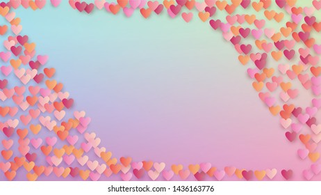 Wedding Background. Heart Confetti Pattern. Many Random Falling Beautifull Hearts on Hologram Backdrop. Invitation Template. Vector Wedding Background.