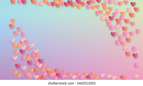 Wedding Background. Heart Confetti Pattern. Banner Template. Many Random Falling Beautifull Hearts on Hologram Backdrop. Vector Wedding Background.
