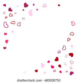 Wedding background, invitation card corners template. Vector heart confetti border with place for text. Valentine's day banner or card frame.