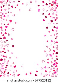 Wedding background, invitation card template. Vector heart confetti border with place for text. Valentine's day banner or card frame. 