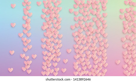 Wedding Background. Invitation Template. Many Random Falling Red Hearts on Hologram Backdrop. Heart Confetti Pattern. Vector Wedding Background.
