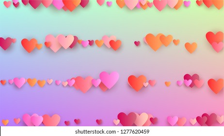 Wedding Background. Many Random Falling Beautifull Hearts on Hologram Backdrop. Banner Template. Heart Confetti Pattern. Vector Wedding Background.
