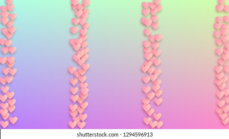 Wedding Background. Many Random Falling Purple Hearts on Hologram Backdrop. Heart Confetti Pattern. Invitation Template. Vector Wedding Background.