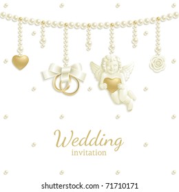 Wedding background with rings, pearls and other jewels