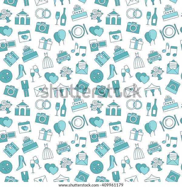 Wedding background. Seamless pattern of wedding\
object. Cartoon wedding\
symbols.