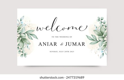 Wedding background template with elegant leaves and flowers