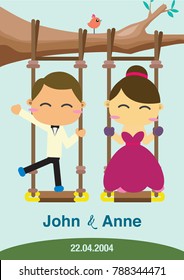 Wedding background vector. The couple playing swing.