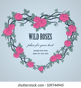 Wedding background Vintage frame with wild roses