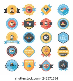 Wedding badge banner flat design background set, eps10