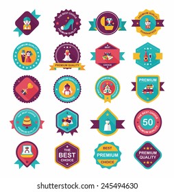 Wedding badge banner flat design background set, eps10