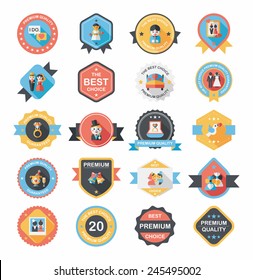Wedding badge banner flat design background set, eps10