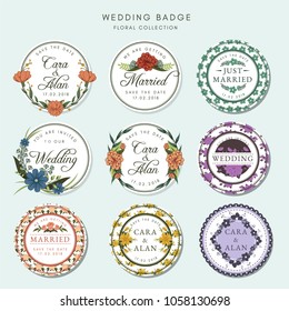 Wedding badge floral collection.Vector set labels and frame. Vector illustration EPS 10