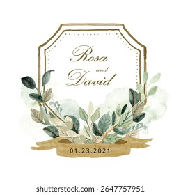 wedding badge foliage watercolor frame