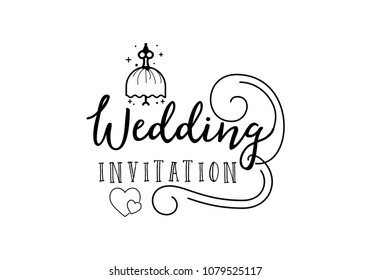 Wedding badge, lettering invitation. For the organization of wedding events.