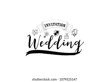 Wedding badge, lettering invitation. For the organization of wedding events.