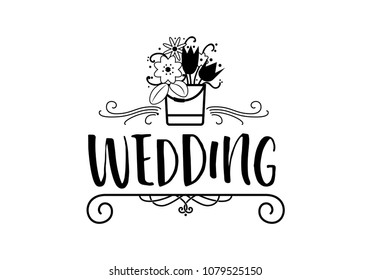 Wedding badge, lettering invitation. For the organization of wedding events.