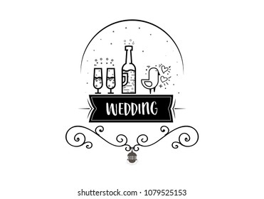 Wedding badge, lettering invitation. For the organization of wedding events.