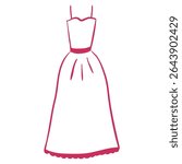 Wedding or ball gown. Elegant gress in hand drawn line style. Perfect for decorate a dress salon, wedding invitation or a fashion blog