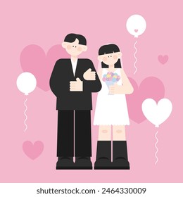 wedding balloon couple love illustration