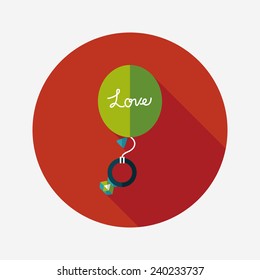 wedding balloons with diamond rings flat icon with long shadow,eps10