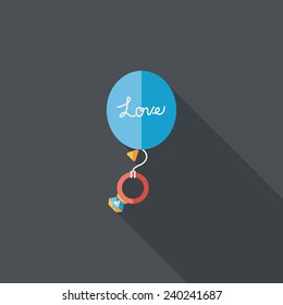 wedding balloons with diamond rings flat icon with long shadow,eps10