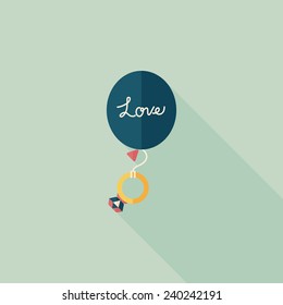 wedding balloons with diamond rings flat icon with long shadow,eps10