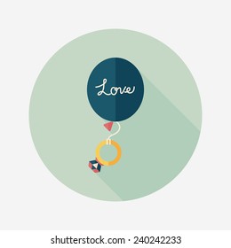 wedding balloons with diamond rings flat icon with long shadow,eps10
